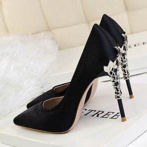 NEW Bigtree Metallic Women Sexy Black Heels/Pumps
